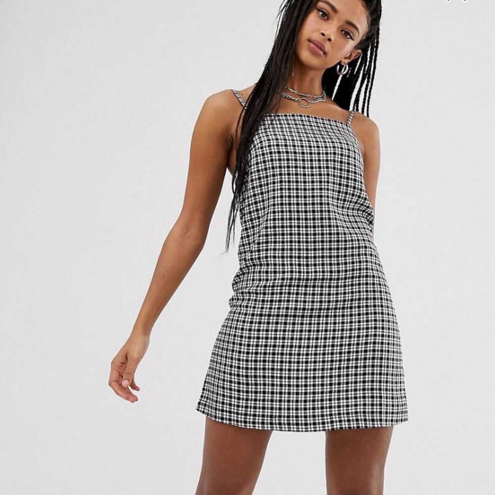COLLUSION cami check mini dress